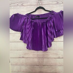 NWT New York & Company Off-The-Shoulder Pleated Crop Top Purple Size M